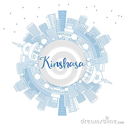 Outline Kinshasa Skyline with Blue Buildings and Copy Space. Stock Photo