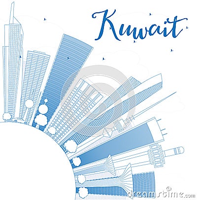 Outline Kuwait City Skyline with Blue Buildings. Stock Photo