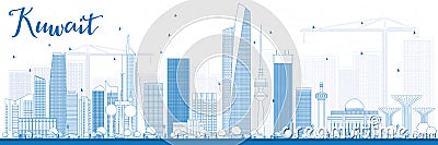 Outline Kuwait City Skyline with Blue Buildings. Stock Photo