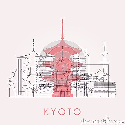 Outline Kyoto skyline with landmarks. Vector Illustration