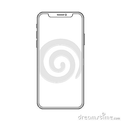 Outline line drawing modern smartphone. Elegant thin stroke line style design. Vector Illustration