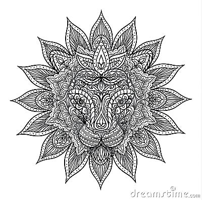 Outline lion mandala Vector Illustration
