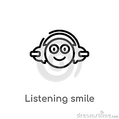 outline listening smile vector icon. isolated black simple line element illustration from music concept. editable vector stroke Vector Illustration