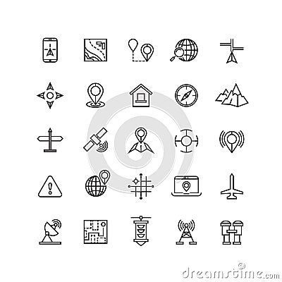 Outline location icons set Vector Illustration
