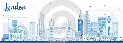 Outline London Skyline with Blue Buildings. Stock Photo