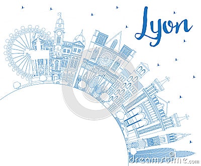 Outline Lyon France City Skyline with Blue Buildings and Copy Space Stock Photo