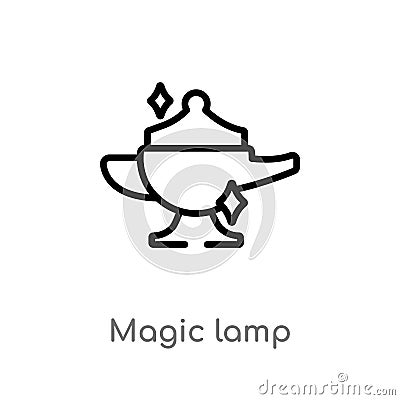 outline magic lamp vector icon. isolated black simple line element illustration from magic concept. editable vector stroke magic Vector Illustration