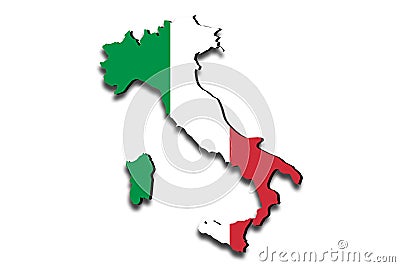 Outline map of Italy with the national flag Stock Photo