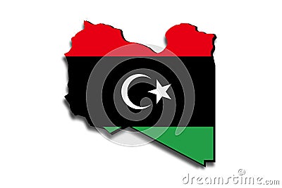 Outline map of Libya with the national flag Stock Photo