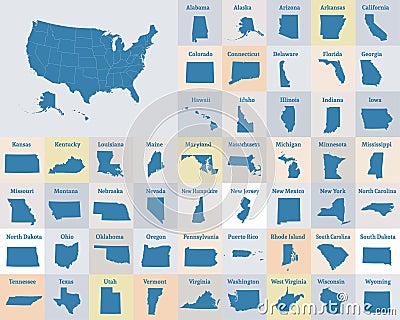 Outline map of the United States of America. States of the USA. Vector Illustration