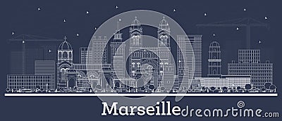 Outline Marseille France City Skyline with White Buildings Stock Photo