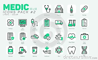 25 Outline Medic Icons Pack #2, Vector Medical Icons Set Vector Illustration