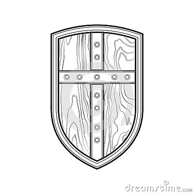 Outline medieval shield with cross icon illustration Vector Illustration