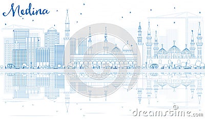 Outline Medina Skyline with Blue Buildings and Reflections. Stock Photo