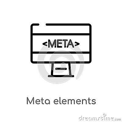 outline meta elements vector icon. isolated black simple line element illustration from technology concept. editable vector stroke Vector Illustration