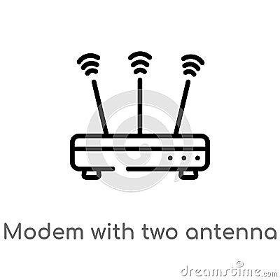 outline modem with two antenna vector icon. isolated black simple line element illustration from hardware concept. editable vector Vector Illustration