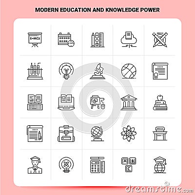 OutLine 25 Modern Education And Knowledge Power Icon set. Vector Line Style Design Black Icons Set. Linear pictogram pack. Web and Vector Illustration