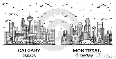 Outline Montreal and Calgary Canada City Skyline Set Stock Photo