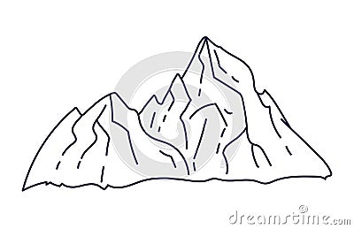 Outline mountains, hills. Icon. Nature, adventure, alpinism, tourism Vector Illustration