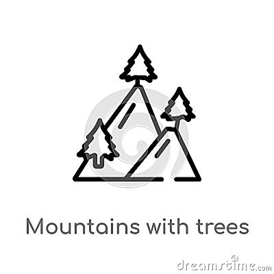 outline mountains with trees vector icon. isolated black simple line element illustration from nature concept. editable vector Vector Illustration