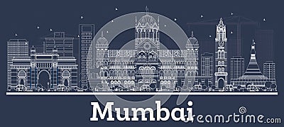 Outline Mumbai India City Skyline with White Buildings Stock Photo