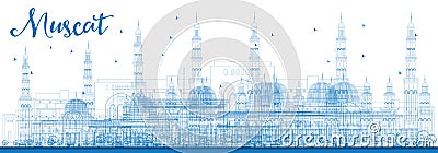 Outline Muscat Skyline with Blue Buildings. Cartoon Illustration