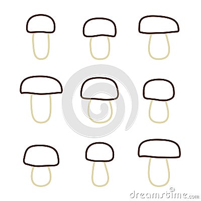 Outline mushrooms set Vector Illustration