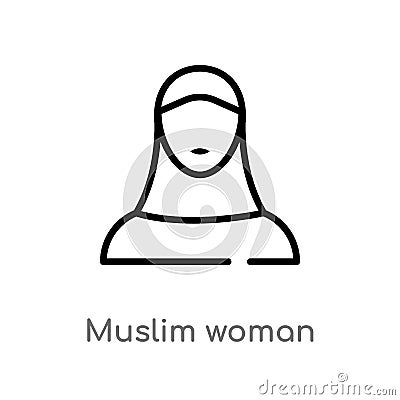 outline muslim woman vector icon. isolated black simple line element illustration from user concept. editable vector stroke muslim Vector Illustration