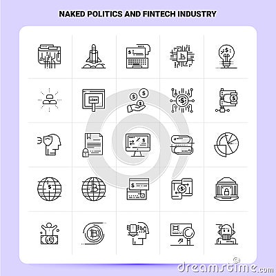 OutLine 25 Naked Politics And Fintech Industry Icon set. Vector Line Style Design Black Icons Set. Linear pictogram pack. Web and Vector Illustration