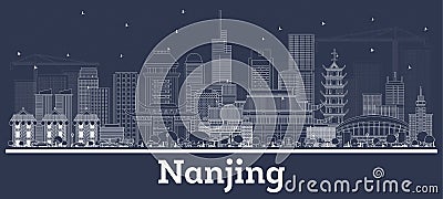 Outline Nanjing China City Skyline with White Buildings Stock Photo