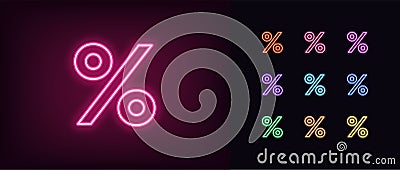 Outline neon percentage icon. Glowing neon percent sign, discount pictogram in vivid colors Vector Illustration