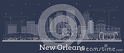 Outline New Orleans Louisiana city skyline with white buildings. Business travel and tourism concept with historic architecture. Cartoon Illustration