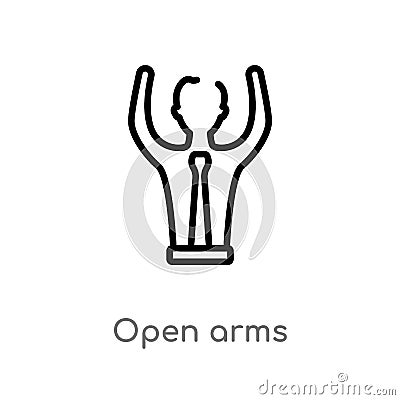 outline open arms vector icon. isolated black simple line element illustration from education concept. editable vector stroke open Vector Illustration