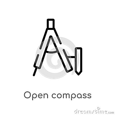 outline open compass vector icon. isolated black simple line element illustration from measurement concept. editable vector stroke Vector Illustration