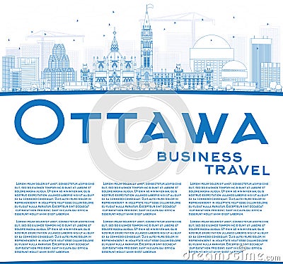 Outline Ottawa Skyline with Blue Buildings and Copy Space. Stock Photo