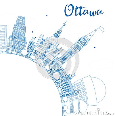 Outline Ottawa Skyline with Blue Buildings and Copy Space. Stock Photo