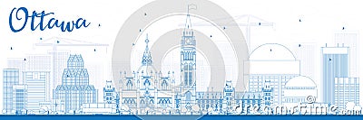 Outline Ottawa Skyline with Blue Buildings. Stock Photo