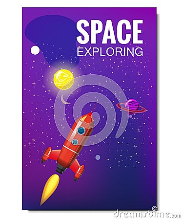 Outline outer space rocket space travel, exploration of the universe, other planets, flying rockets, stars of distant Vector Illustration