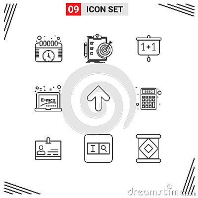 Outline Pack of 9 Universal Symbols of arrow, education, achievement, board, school Vector Illustration