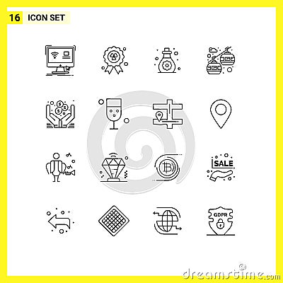 Outline Pack of 16 Universal Symbols of money, dollar, care, chair lift, cable car Vector Illustration