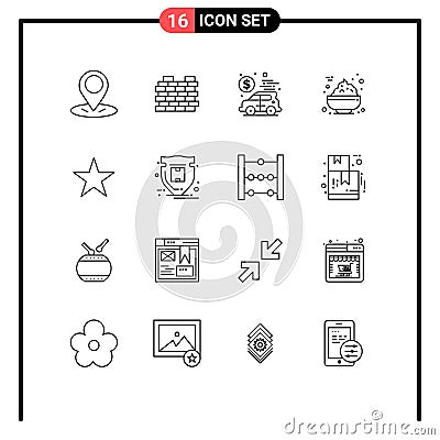 Outline Pack of 16 Universal Symbols of package, star, car, bookmark, food Vector Illustration