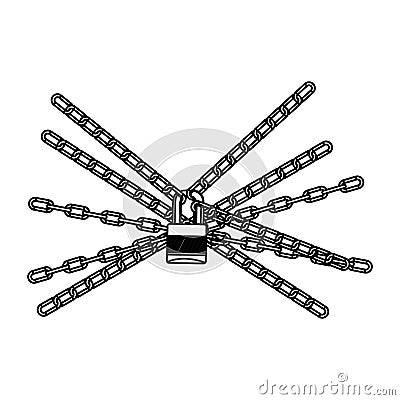 outline padlock and metal many chains icon Cartoon Illustration