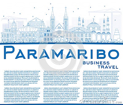 Outline Paramaribo Skyline with Blue Buildings and Copy Space. Stock Photo