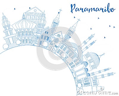 Outline Paramaribo Skyline with Blue Buildings and Copy Space. Stock Photo