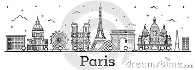 Outline Paris France City Skyline with Historic Buildings Isolated on White. Stock Photo