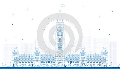 Outline Parliament Building in Ottawa, Canada. Cartoon Illustration