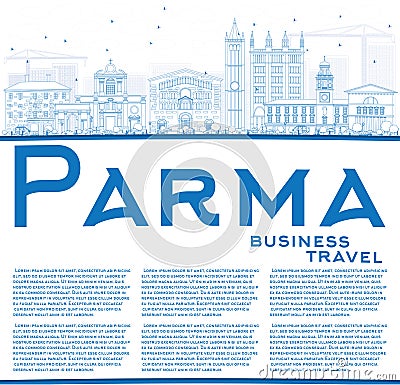 Outline Parma Skyline with Blue Buildings and Copy Space. Stock Photo