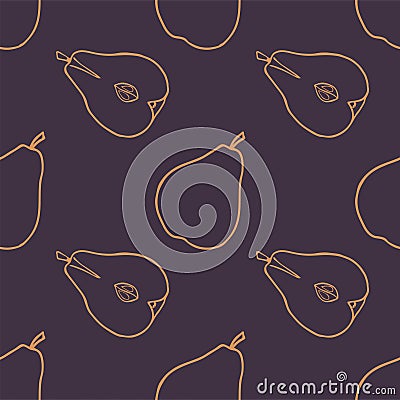 Outline pear fruit seamless. Vector Illustration