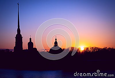 The outline of the Peter and Paul fortress in Saint-Petersburg d Stock Photo