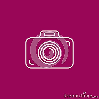 Outline photo camera icon on crimson purple/pink background Vector Illustration